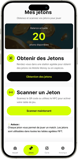 Ecran gestion des jetons