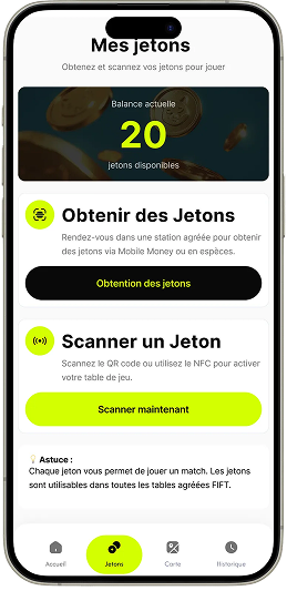 Ecran jetons de l'application ECO LIFE